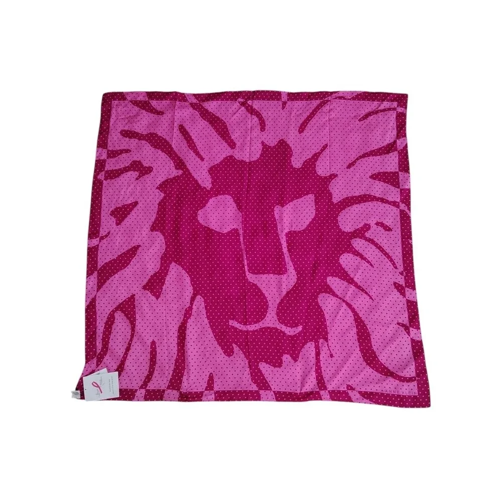 NWT Anne Klein 100% Silk Polka Dot Lion Scarf Breast Cancer Awareness